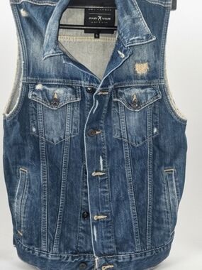 Marc Ecko Blue Distressed Denim Vest